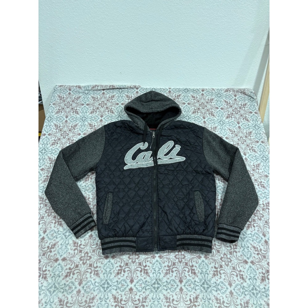 Maximos USA Cali Varsity Jacket Mens XL Quilted Hooded Bomber Sherpa Lined Black
